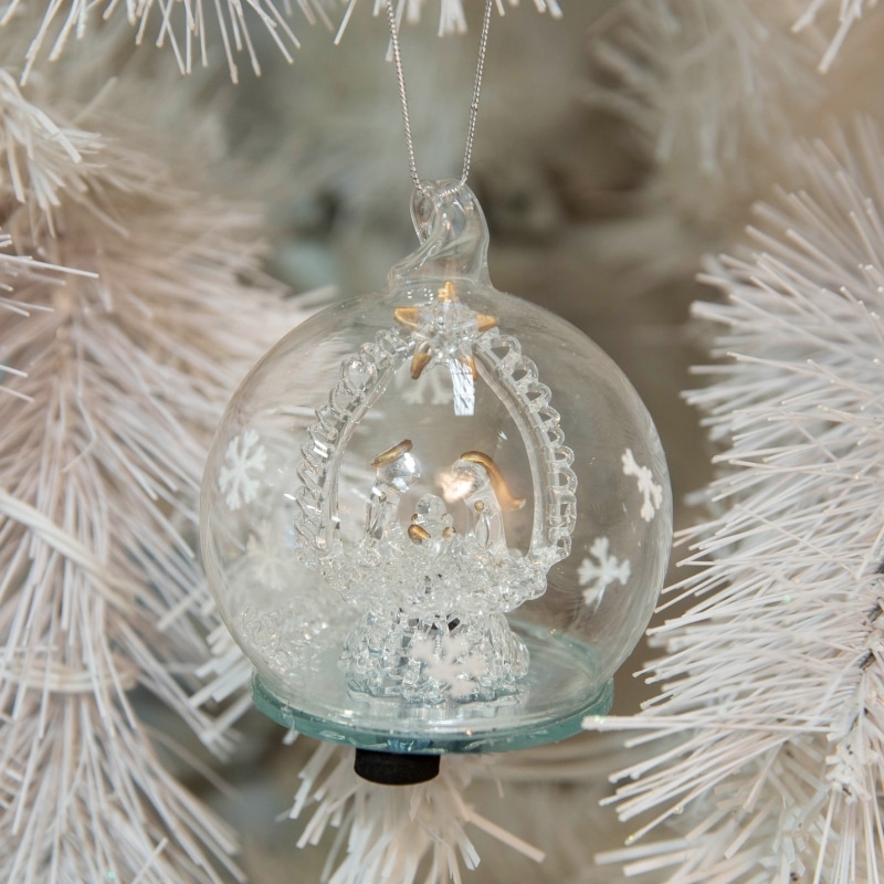 LED Glass Bauble with Nativity Scene 70mm